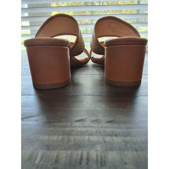 Patricia Green Raffia Block Heel Sandals Womens Size 8 Cognac Leather - Picture 3 of 6